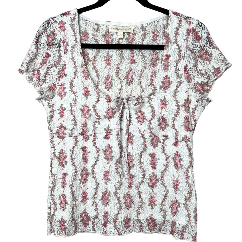 Y2K Floral Lace Babydoll Top Cottagecore Milkmaid Fairy Coquette Size Large